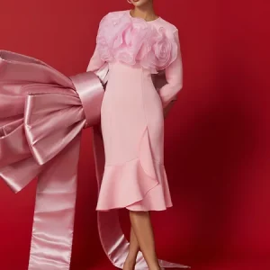 Elegant 3D Floral Mermaid Dress - Figure-Hugging Gown for Social Occasions, Midi Dresses, color:Pink|size:XXL, Stylewe