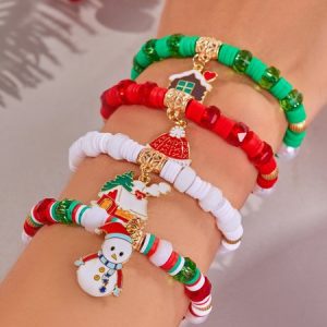 Christmas Polymer Clay Bracelet Christmas Colorful Santa Claus Snowflake Snowman Bracelet Christmas Bracelet Set, Bracelet Set, color:Color5|size:One-size, catalog Noracora shop