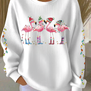 Casual Crew Neck Flamingo Sweatshirt Printing, Hoodies & Sweatshirts, color:White|size:5XL, catalog Noracora shop