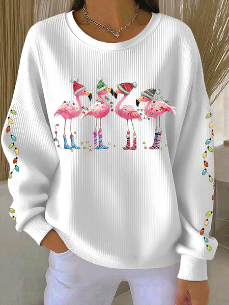 Women Flamingo Crew Neck Printing Casual Spring/Fall Long Sleeve Sweatshirt, JustFashionNow Sweatshirts & Hoodies, color:White|size:5XL,