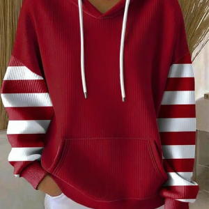 Women Striped Spring/Fall Printing Long Sleeve Casual Daily Hoodie, JustFashionNow Sweatshirts & Hoodies, color:Red|size:4XL,