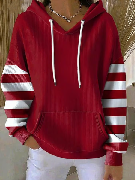 Women Striped Spring/Fall Printing Long Sleeve Casual Daily Hoodie, JustFashionNow Sweatshirts & Hoodies, color:Red|size:4XL,