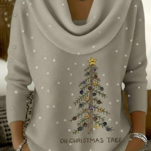 Women Christmas Long Sleeve Comfy Casual Printing Sweater, T-shirts, color:Light Khaki|size:3XL, catalog Noracora shop
