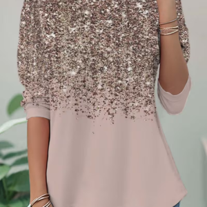Women Abstract Long Sleeve Tee T-shirt Crew Neck Casual Spring/Fall Tunic Top, JustFashionNow T-Shirts, color:Pink|size:XXL,