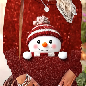 Casual Christmas Snowman Crew Neck Long Sleeve T-shirt, T-shirts, color:Red|size:XXL, catalog Noracora shop