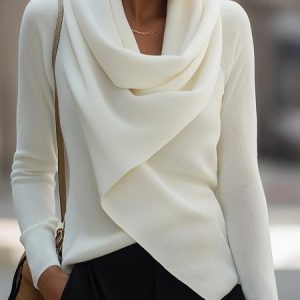Plain Regular Fit Simple Knit Top, T-shirts, color:White|size:XXL, catalog Noracora shop