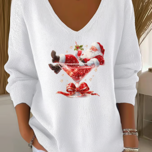 Casual Santa Claus V Neck Long Sleeve T-shirt, Hoodies & Sweatshirts, color:White|size:4XL, catalog Noracora shop