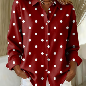 Shirt Collar Regular Sleeve Long Sleeve Polka Dots Buckle Regular Loose Button Up Shirt Shirt For Women, Shirts, color:Red|size:XXL, catalog Noracora shop