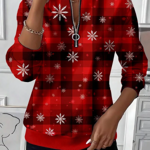 Casual Crew Neck Plaid Sweatshirt Printing, Hoodies & Sweatshirts, color:Red|size:XXL, catalog Noracora shop