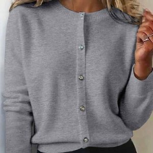 Women Plain Long Sleeve Comfy Vintage Cardigan, Cardigans, color:Gray|size:XXL, catalog Noracora shop