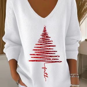 Casual Christmas V Neck Long Sleeve T-shirt, Sweaters, color:White|size:4XL, catalog Noracora shop