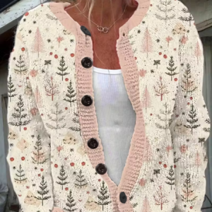 Women Christmas Long Sleeve Comfy Vintage Printing Cardigan, Cardigans, color:Apricot|size:5XL, catalog Noracora shop