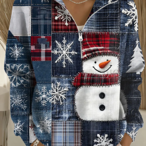 Casual Shawl Collar Christmas Snowman Sweatshirt Printing, Hoodies & Sweatshirts, color:Blue|size:4XL, catalog Noracora shop