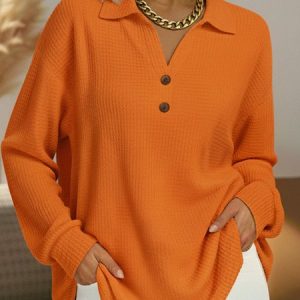 Casual Plain Stand Collar Long Sleeve T-shirt, T-shirts, color:Orange|size:3XL, catalog Noracora shop