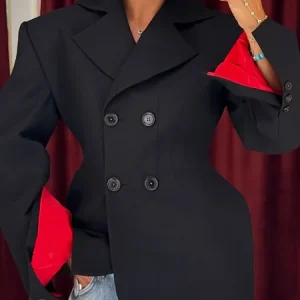 Urban Buttoned Color Block Lapel Collar Blazer, Blazers, color:Black|size:XXL, Stylewe