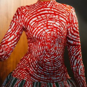 Elegant Random Print Printing Stand Collar T-shirt, Tees, color:Red|size:XXL, Stylewe