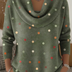 Women Polka Dots Long Sleeve Comfy Casual Printing Sweater, Sweaters, color:Green|size:3XL, catalog Noracora shop