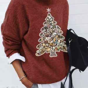 Women Imitation Cashmere Christmas Long Sleeve Comfy Vintage Sweater, Sweaters, color:Wine Red|size:5XL, catalog Noracora shop