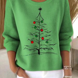 Women Cotton Christmas Long Sleeve Comfy Vintage Sweater, Sweaters, color:Green|size:3XL, catalog Noracora shop