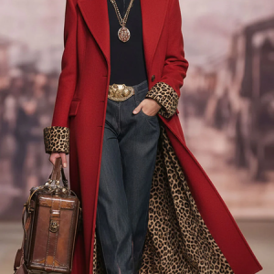 Urban Buttoned Color Block Lapel Collar Coat, Coats, color:Red|size:XXL, Stylewe