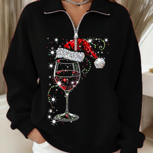 Women Christmas Shawl Collar Printing Casual Spring/Fall Long Sleeve Sweatshirt, JustFashionNow Sweatshirts & Hoodies, color:Black|size:4XL,