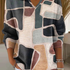 Women Geometric Long Sleeve Comfy Vintage Sweater, Sweaters, color:Color2|size:4XL, catalog Noracora shop