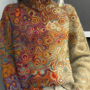 Women Abstract Printing Spring/Fall Vintage Long Sleeve Turtleneck Sweater, JustFashionNow Sweaters, color:Orange|size:4XL,