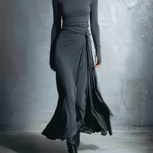 Urban Plain Knot Boat Neck Midi Dress, Maxi Dresses, color:Gray|size:XXL, Stylewe