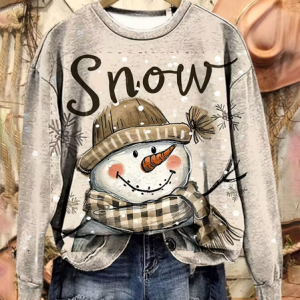 Casual Crew Neck Christmas Snowman Sweatshirt Printing, Hoodies & Sweatshirts, color:Apricot|size:XXL, catalog Noracora shop