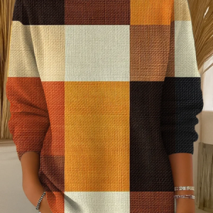 Women Multicolor Block Long Sleeve Comfy Casual Printing Sweater, Sweaters, color:As Picture|size:5XL, catalog Noracora shop