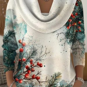 Women Gradient Pattern Long Sleeve Comfy Vintage Sweater, Sweaters, color:Cyan|size:4XL, catalog Noracora shop