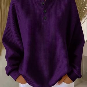 Casual Plain Crew Neck Long Sleeve T-shirt, Hoodies & Sweatshirts, color:Purple|size:5XL, catalog Noracora shop