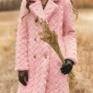 Women Winter Outerwear Casual Jacquard Plain Long Sleeve Shawl Collar Jacket, Coats, color:Pink|size:XXL, catalog Noracora shop