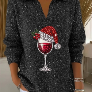 Women Christmas Printing Spring/Fall Casual Long Sleeve Shawl Collar Sweater, JustFashionNow Sweaters, color:Black|size:4XL,