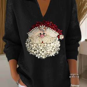 Women Santa Claus Long Sleeve Comfy Casual Printing Sweater, Sweaters, color:Black|size:4XL, catalog Noracora shop