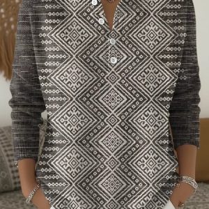 Women Geometric Long Sleeve Comfy Casual Sweater, Sweaters, color:Deep Gray|size:4XL, catalog Noracora shop
