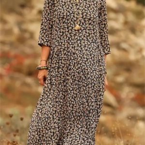 Women Floral Summer Dress Crew Neck Half Sleeve H-Line Dress, Dresses, color:Color3|size:4XL, catalog Noracora shop