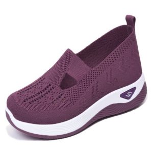 Soft sole breathable lightweight flying woven casual simple women's shoes flat shoes shallow mouth single shoes, JustFashionNow Flats, color:Deep Purple|size:43,