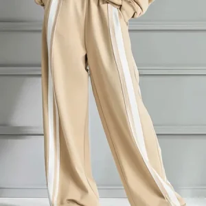 Casual Color Block Straight Pants, Pants, color:Light Khaki|size:XXL, Stylewe