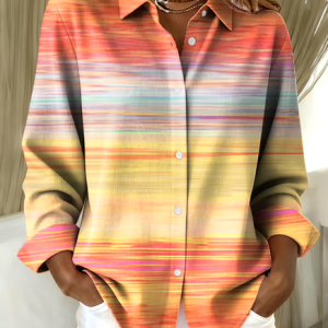 V Neck Long Sleeve Ombre Regular Micro-Elasticity Regular Fit Shirt For Women, Shirts, color:Orange|size:3XL, catalog Noracora shop