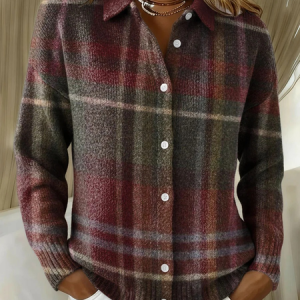Women Plaid Printing Long Sleeve Shawl Collar Vintage Spring/Fall Cardigan Outerwear, JustFashionNow Cardigans, color:As Picture|size:4XL,