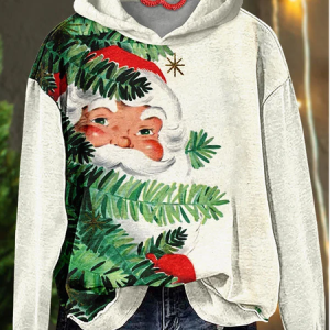 Women Santa Claus Spring/Fall Printing Long Sleeve Casual Daily Hoodie, JustFashionNow Sweatshirts & Hoodies, color:Off White|size:XXL,