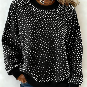 Casual Crew Neck Abstract Polka Dots Sweatshirt Printing, Hoodies & Sweatshirts, color:Black|size:XXL, catalog Noracora shop