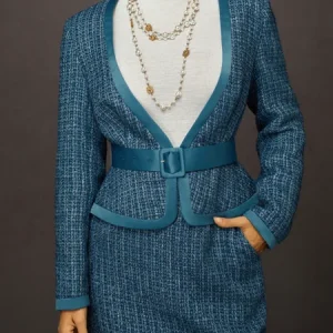 Elegant Tweed Blazer Set - Classic Suit for Social Occasions, Jackets, color:Blue|size:XXL, Stylewe