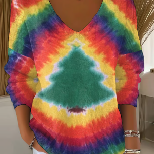Women Christmas Long Sleeve Tee T-shirt V Neck Printing Casual Spring/Fall Top, JustFashionNow T-Shirts, color:As Picture|size:4XL,