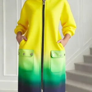 Casual Gradient Pattern Printing Crew Neck Knee Length Dress, Midi Dresses, color:Yellow|size:XXL, Stylewe