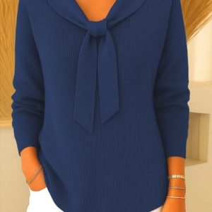 Women Plain Spring/Fall Casual Long Sleeve V Neck Cotton Sweater, JustFashionNow Sweaters, color:Deep Blue|size:5XL,