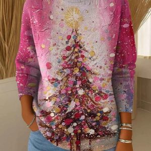 Women Christmas Long Sleeve Comfy Vintage Sweater, Sweaters, color:Dark Pink|size:4XL, catalog Noracora shop