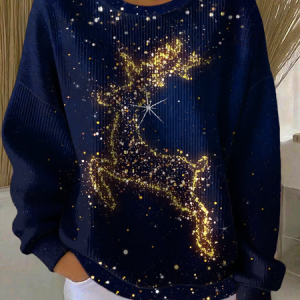 Women Christmas Crew Neck Printing Casual Spring/Fall Long Sleeve Sweatshirt, JustFashionNow Sweatshirts & Hoodies, color:Purplish Blue|size:5XL,