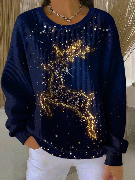 Women Christmas Crew Neck Printing Casual Spring/Fall Long Sleeve Sweatshirt, JustFashionNow Sweatshirts & Hoodies, color:Purplish Blue|size:5XL,